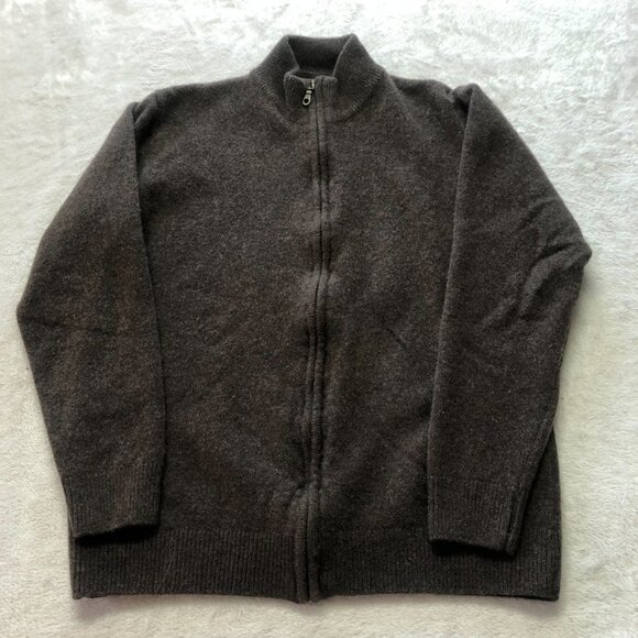 CAMBRIDGE Brown Wool Zip Up Sweater Size Medium - Picture 3 of 8